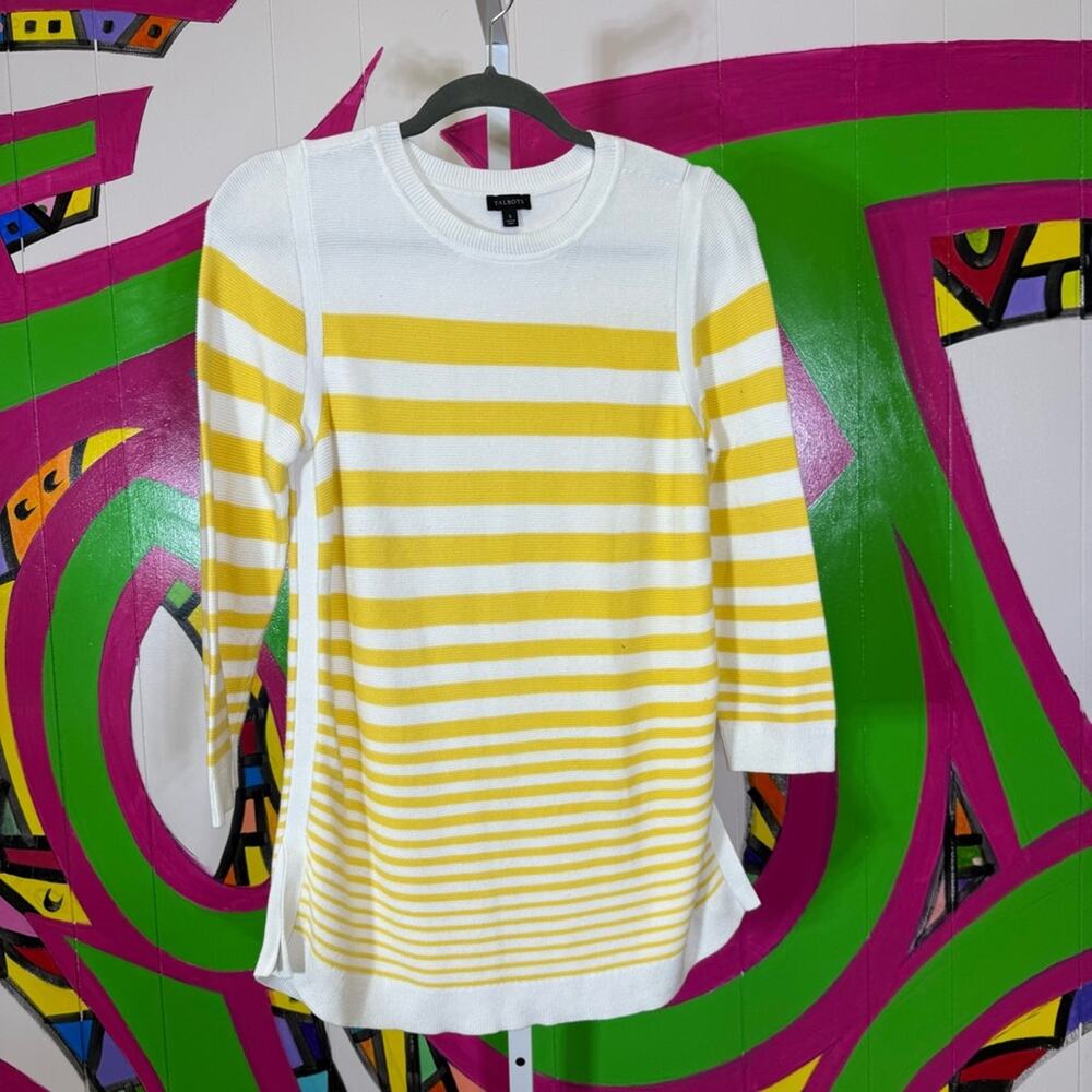 Talbots, Classic White and Yellow Stripes Sweater. Size Small. Excellent cond!
